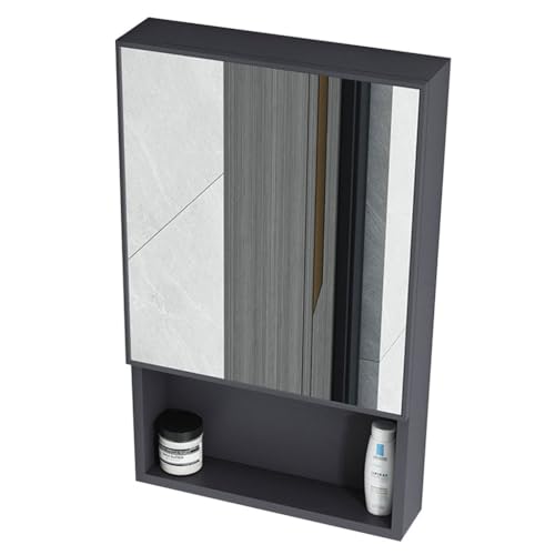 Armario de baño con Espejo de Esquina, pequeño, Cuadrado, de Aluminio, para Pared (Color: Gris, tamaño: 65 x 40 x 11 cm)
