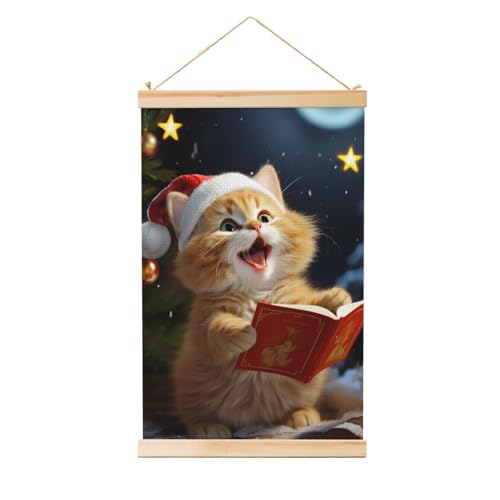 Cintre en bois à suspendre avec poster de Noël chat mignon, idée cadeau déco