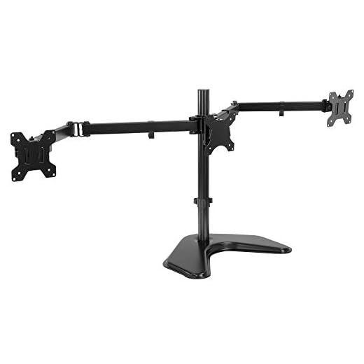 Mount-It! Triple Monitor Stand - Freestanding Computer Desk Mount Fits Up to 27 Inch Monitors, VESA 75, 100 Compatible