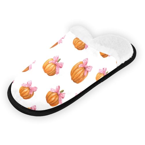 Autumn Pumpkin Yellow Bow Slippers For Women Men Soft Memory Foam Non-Slip Hallowmas Winter Indoor House Shoes Travel Slipper2