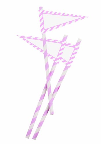 12 Pitillos de Papel Retro con Banderines Rosa miniatura 1