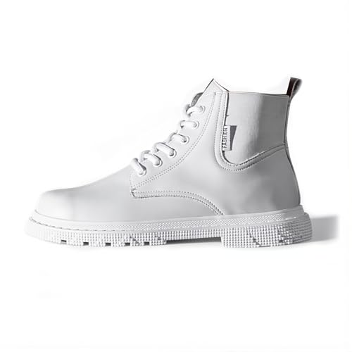 Men's Round Toe Lace Up Low Heel Combat Boots Elastic Panels Non Slip Lug Sole High Top Sneakers Ankle Boots for Work Outdoor Casual
