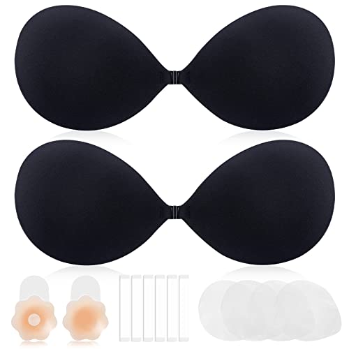 Lefreco Adhesive Sticky Bra Push Up 2 Pairs, Backless Strapless Bra, Invisible Lift Up Bras With Nipple Covers Pasties For Women (Black,B) #TOP3