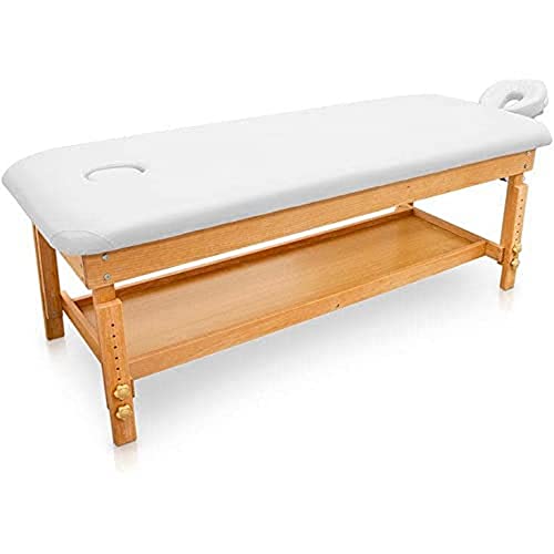 QUIRUMED Camilla de Masaje de Madera Fija Easy, Color Blanco, Cama de Masaje, Polipiel, Altura Regulable, Cabezal extraíble, Bandeja apoyabrazos, Tapizado Alta Densidad, hasta 220 kg