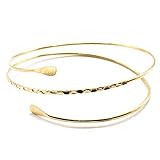 Gonioa Minimalist Gold Metal Coil Upper Arm Cuff Open Arm Bracelet Armlet Armband Bangle Gift for Women and Girl