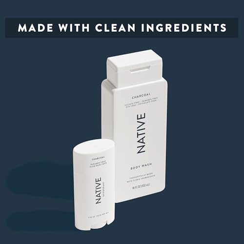 Image of Native Body Wash Contains Naturally Derived Ingredients | For Women & Men, Sulfate, Dye, & Paraben Free Leaving Skin Soft and Hydrated | Charcoal 18 oz
