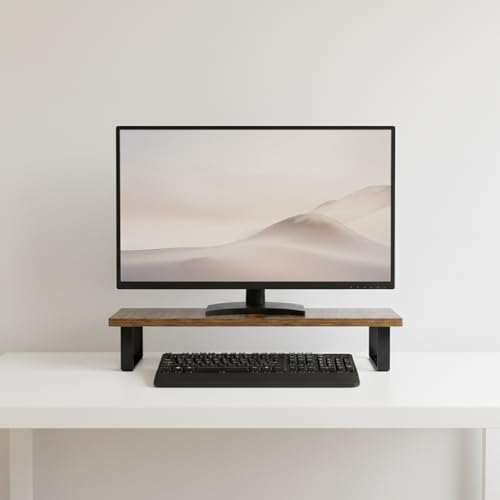 Image of flux Monitor Stand Wooden | Monitor Stand Riser | PC Stand For Desktop Table | Non Slip, Material: Particle Board & Metal Brown