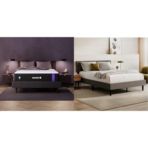 Image of Nectar Premier Copper 14 inch King Mattress - Medium Firm Gel Memory Foam Mattress & Bed Frame & Headboard - Gray - King - 8 Inch Legs and Sturdy Wooden Slats for Support
