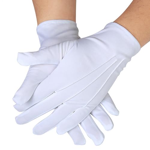 Genérico Guantes Blancos Para Disfraces, Mittón de Uniforme para Festivales, Guantes Blancos De Dedos Completos Para Cocina, Bodas, Eventos Formales, Cosplay Y Fiestas