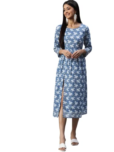 Image of arriva fab Women's Cotton Jaipuri Floral Print A-line Dress