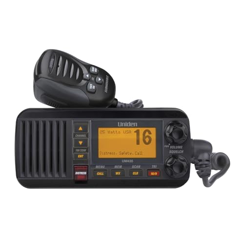 Image of Uniden UM435BK Advanced Fixed Mount VHF Marine Radio, All USA /International /Canadian Marine Channels including new 4-Digit, CDN inchB inch Channels, 1 Watt /25 Watt Power, Waterproof IPX8 Submersible, Black