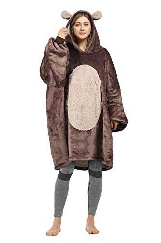 Catalonia Bear Blanket Hoodie Sweatshirt Oversized Wearable Sherpa Lounging Pullover for Adults Men Women Teenagers Kids Gift