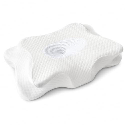 MOMMY CONFORT Almohada Cervical Viscoelástica Ergonómica 60x35 Firme Antironquidos Soporte Cuello y Hombros Lavable Transpirable Dormir Mejor Dolor Cervical Mariposa Oeko Tex Salud y Descanso