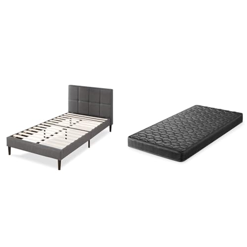 ZINUS�y�Z�b�g�����z�W�k�X Lottie �z����x�b�h�t���[�� �V���[�g�w�b�h�{�[�h�t �_�[�N�O���[ �V���O�� + Regular �|�P�b�g�R�C���}�b�g���X �h�ۖh�_�j���H(15cm/�V���O��/�u���b�N)
