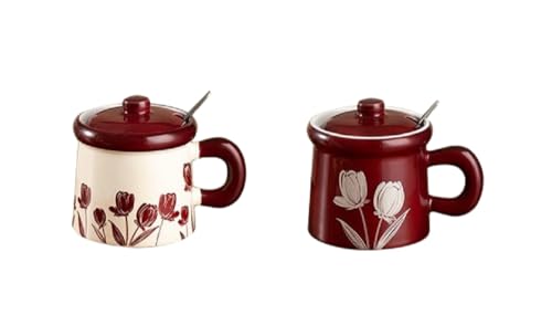 Set de 2 Mugs de Cerámica con Tapa y Cuchara 12 oz miniatura 1