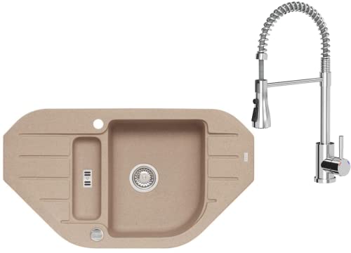 VBChome Beige Granitspüle 1,5 Becken 90x50