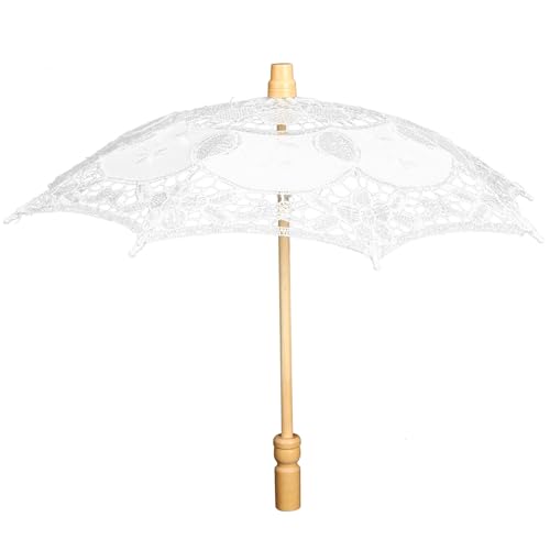 PRETYZOOM Paraguas de Encaje de Boda Vintage Blanco, Sombrilla Decorativa de Satén y Madera, Práctico y Delicado para Fiesta de Disfraces y Sesión Fotográfica