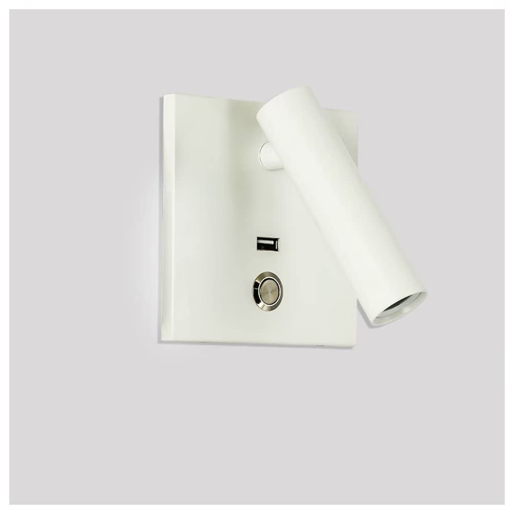 Lámpara de lectura de pared, luz de lectura para leer en la cama, aplique de pared LED de 3 W con interruptor y puerto de carga USB, luz cálida de 3000 K para leer, estudiar, junto a la cama, luces d