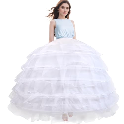 Petticoat for Women 6 Hoop Skirt Half Slips Floor Length Dresses Underskirt for Wedding Ball Gown White