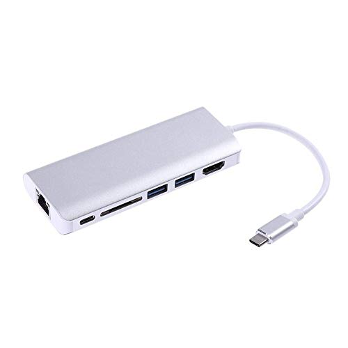 Image of ELECTRO WOLF Type C USB C Hub, 6-in-1 Type C Adapter with 1Gbps RJ45 Ethernet Port, 4K HDMI, 2 USB 3.0, SD Card Reader, 60W PD Charging Port for USB Type C Windows Laptop