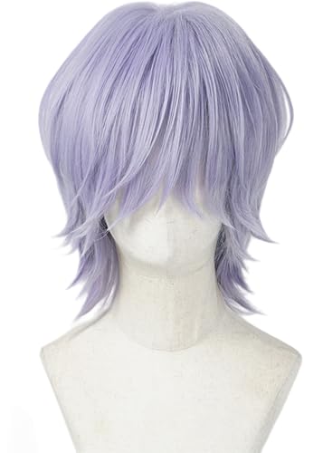 Topcosplay Mens Anime Light Purple Short Hair Role Playing Wig Halloween Carnival Party Wig