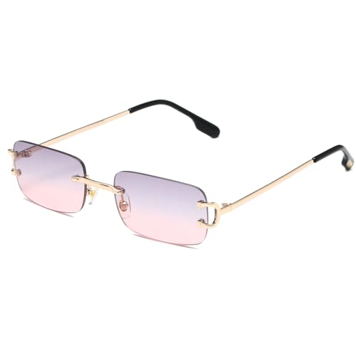 Ggpyyon Randlose rechteckige Sonnenbrille für Damen und Herren, Retro-Sonnenbrille ohne Rahmen, Gold/Farbverlauf, Grau, Rosa