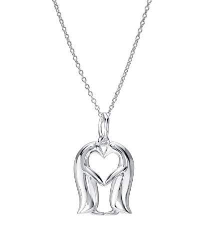 Sterling Silver Two Penguins Kissing Love Pendant Necklace, 18
