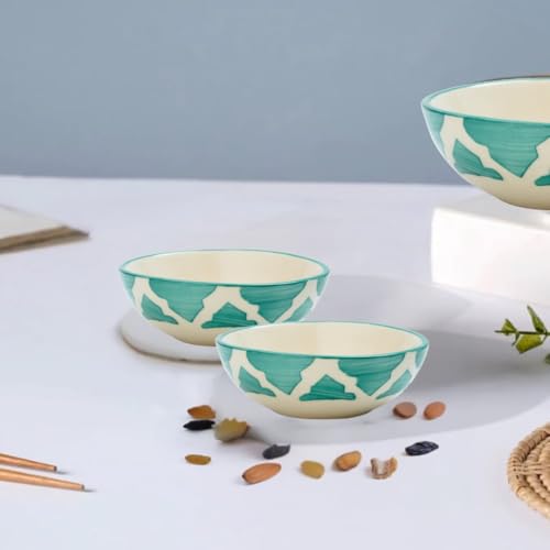 Image of Ceramic Bowl Set | 2-Piece Lightweight Crockery for Daily Use | Seafoam Green Ramen & Snack Bowls (75ml Each) | Elegant Microwave & Dishwasher Safe | Perfect Christmas & New Year Gift