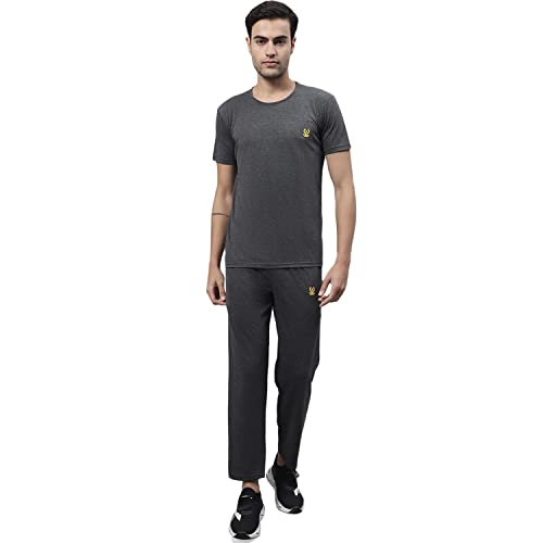 Image of Mack Jonney Cotton Solid Co-ord Set Tracksuit For Men (Pack of 2)-ANT BLK T D10 04-P
