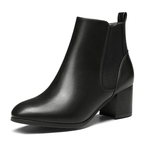 DREAM PAIRS Womenβs Elastic Gore Chelsea Boots Chunky Block Heel Ankle Bootie 6 Black/Pu