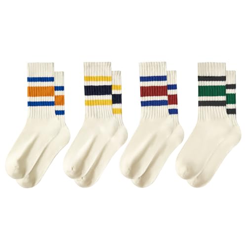 Image of Vintage Striped Crew Socks Slouchy Calf Tube Socks for Women and Men | Retro Athletic Mid-Calf Socks, Stretchy Knit Casual Comfort for Running Golf Tennis Volleyball & Daily Wear