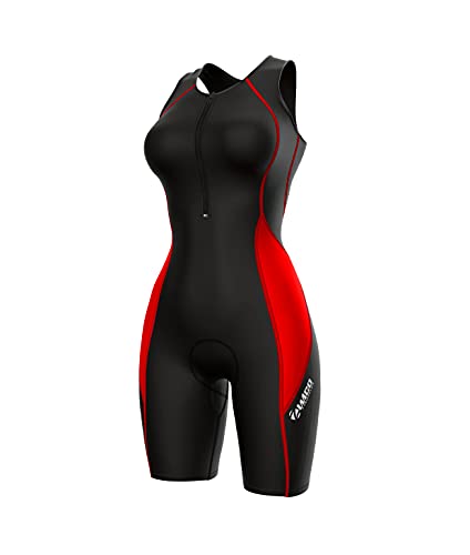 Zimco Elite Damen Kompressions-Triathlon-Anzug, Skin, Racing, Tri Short Swim (schwarz/rot, groß) Cover