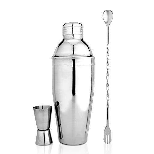 17oz/500ml Cocktail Shaker Bar Set with Accessories Martini Kit with Measuring Jigger and Mixing Spoon Professional Stainless Steel Bar Tools Built in Bartender Strainer