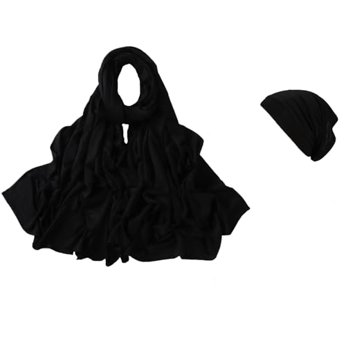 Premium Hijab Scarf for Women with Undercap for Muslim Soft Modal Hijabs Stretchy Hair Scarves Head Wraps Black