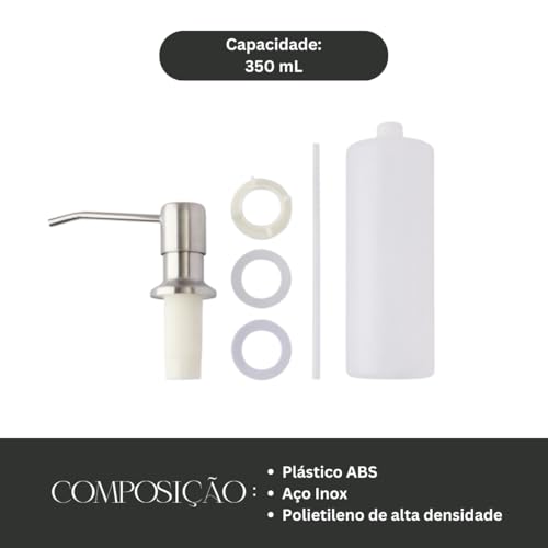 Dispenser Dosador de Sabão Embutir para Pia Aço Escovado 350mL Ideal para Detergente e Sabonete Líqu
