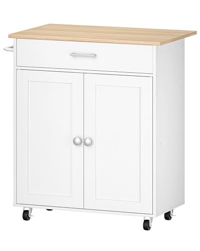 CHOEZON DMZD01WN   Isla de cocina con compartimento de almacenamiento, con ruedas y carros de cocina con superficie de trabajo, puerta doble, mesa extraíble, mueble, color blanco natural