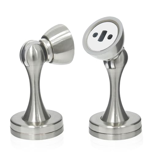 HOMOTEK 2 Pack Magnetic Door Stopper, Magnet Door Stop Heavy Duty Zinc& Rubber Tip Magnetic Door Catch Door Holder, Door Handle and Wall Protector(Brushed Stainless Steel)