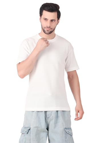 Image of Solid Self Design Oversized Tshirt for Men | Oversize T-Shirts for Men | Men Drop Shoulder Tshirts | Bagy Fit Men Tshirt