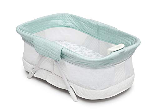 Simmons Kids Ultra-Compact Travel Bedside Bassinet -Folding Portable Crib, Aqua Geo
