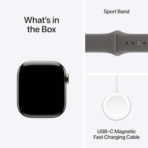 Image of Apple Watch Series 11 [GPS + Cellular 42mm] Smartwatch with Natural Titanium Case with Stone Gray Sport Band - S /M. Sleep Score, Fitness Tracker, Health Monitoring, Always-On Display, Water Resistant