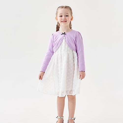 Image of Girls' Baby Cardigan Children's Knitted Sweater Front Open Long Sleeved Dress Cover up One Button Closure Top (as1, Age, 6 Years, 7 Years, Taro Purple)