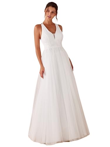 Ever-Pretty Women's Deep V-Neck Sleeveless Applique A-Line Tulle ...