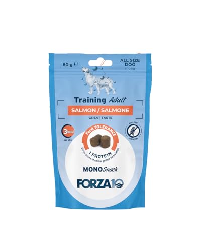 FORZA 10 Cane Snack Training - Salmone | alimento complementare per cani adulti, da somministrare come premio in qualsiasi momento, apporto calorico contenuto, 3 confezioni da 80 grammi.