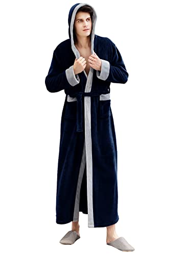 ZAKASA Hooded Robe for Men, Long Plush Male Bath Robes, Soft and Warm Full Length Bathrobes Winter Men's Sleepwear Housecoat