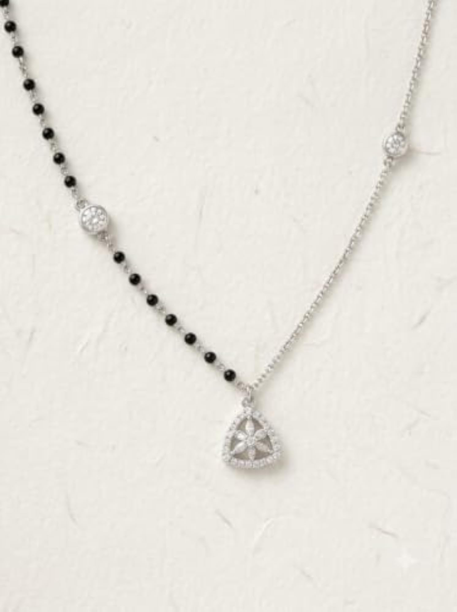 Women's Silver Mangalsutra with Triangular CZ Pendant