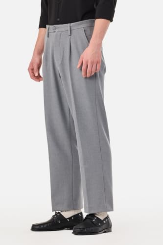 Image of SNITCH Men Casual Trousers| Baggy Fit Mid Rise Solid Plain Front Style | Breathable Cotton Blend & Lightweight Linen Fabric for Summer & Everyday Outings