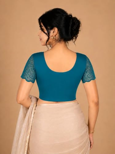 Image of Abhi Cotton Readymade Saree Blouse for Women- Half Net Sleeves, Round Neck, Regular-fit, Stretchable, Pull-on Style Blouse