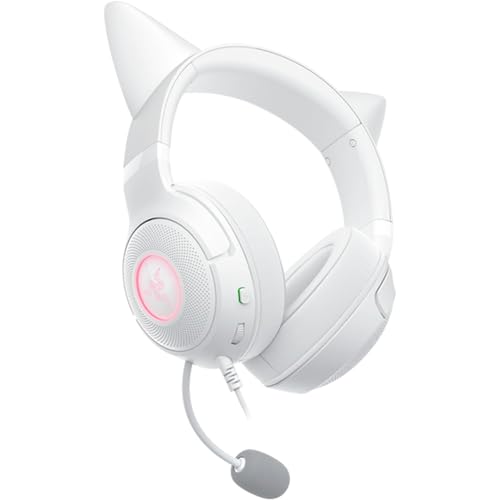 Razer Kraken Kitty V2 - Kabelgebundenes RGB-Headset mit Kitty Ohren für Gaming und Streaming (325 g, Triforce 40 mm Treiber, HyperClear Cardioid Mic, Surround Sound) Weiß