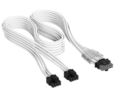 Corsair Elite Premium Type 5 Individually Sleeved 2x 8-Pin to PCIe 12V-2x6 600W PSU Cable – Triple-Mesh Paracord Sleeve, Low-Profile Cable Combs, Compatible Type 5 PSUs – White
