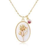 October Marigold Birth Flower Shell Cameo Necklace with Birthstone Charms for Women Girls: Dainty 18